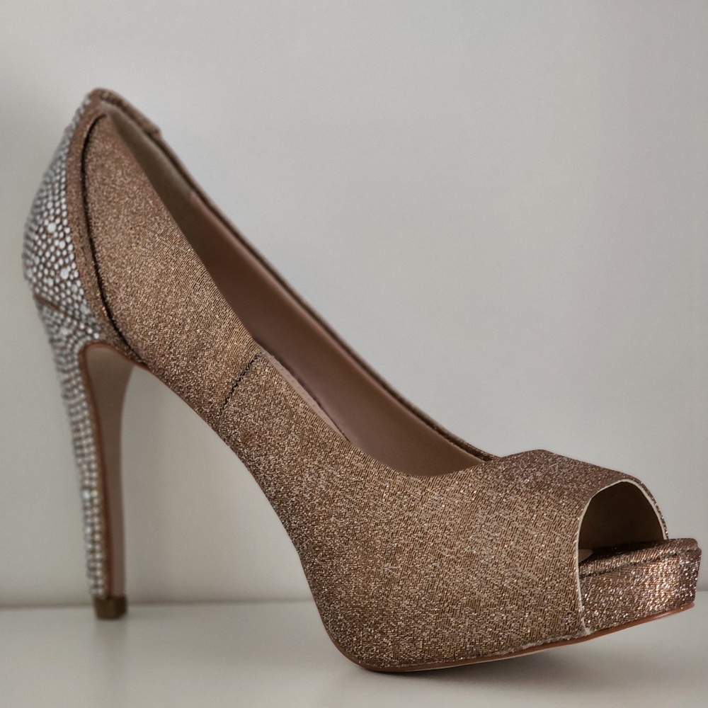 Kurt Geiger, Carvela Designer Platform Heels. Bronze/Rose gold embellished.